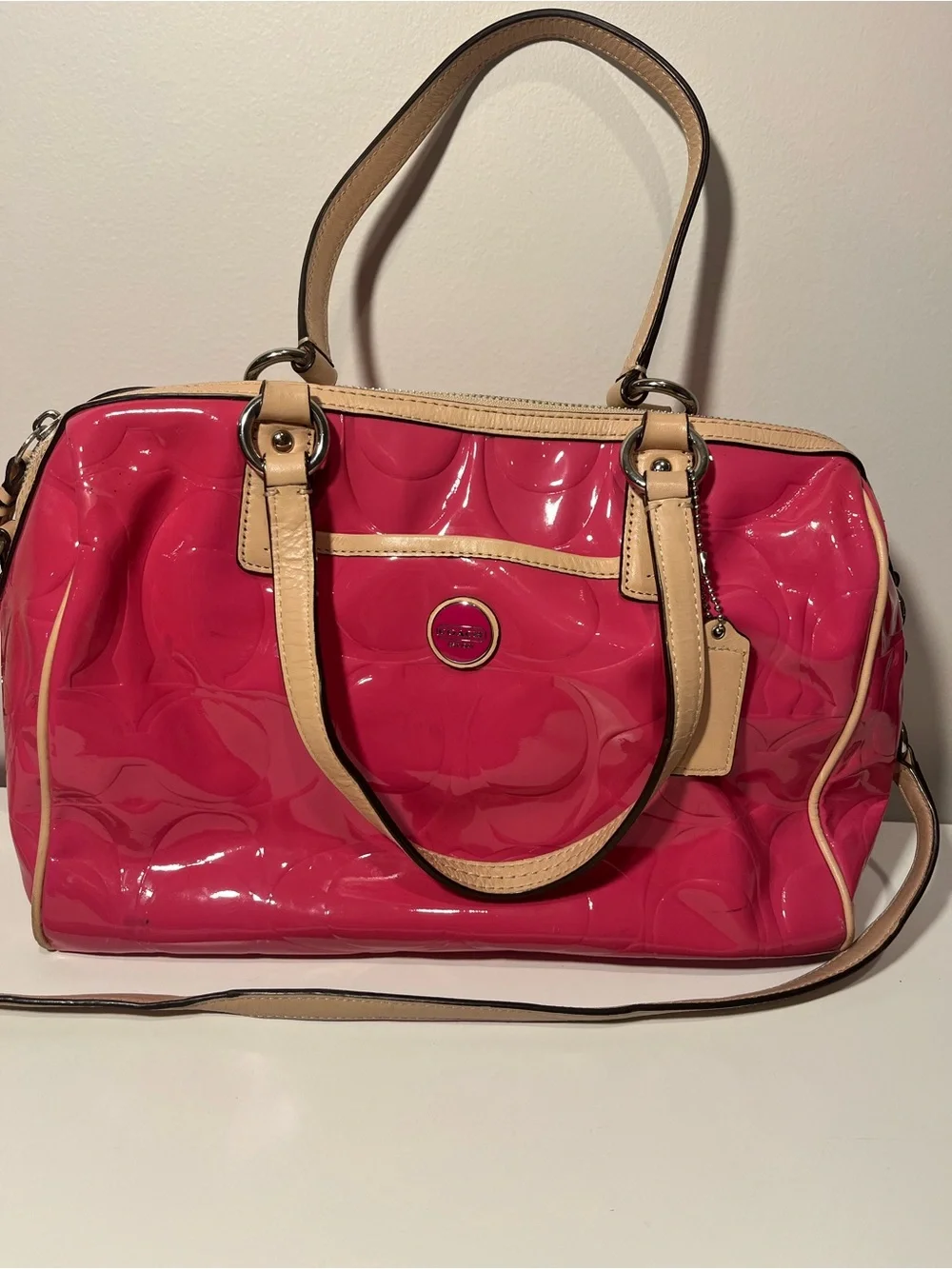 Coach Signature hot pink glossy leather purse and matching wallet SET
